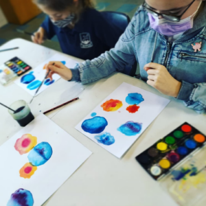 teens exploring watercolor techniques in art class